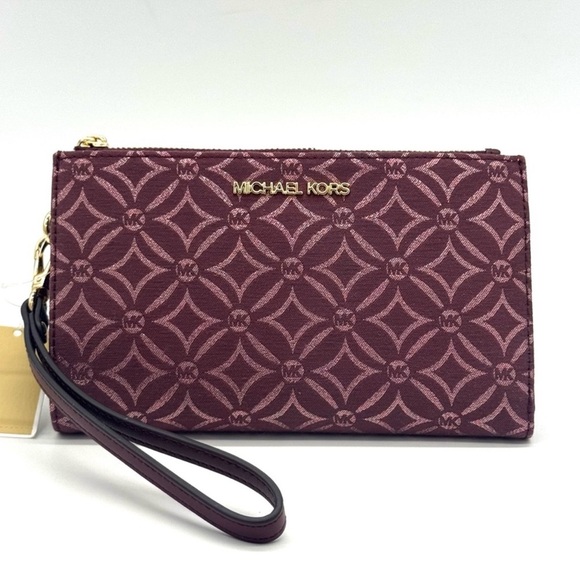 Michael Kors Large Jet Set Travel Double Zip Wallet Ox Blood Multi - Picture 3 of 9